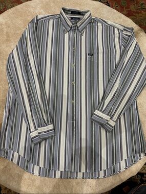 Faconnable Striped Button-Down Shirt in Blue, White, Gray